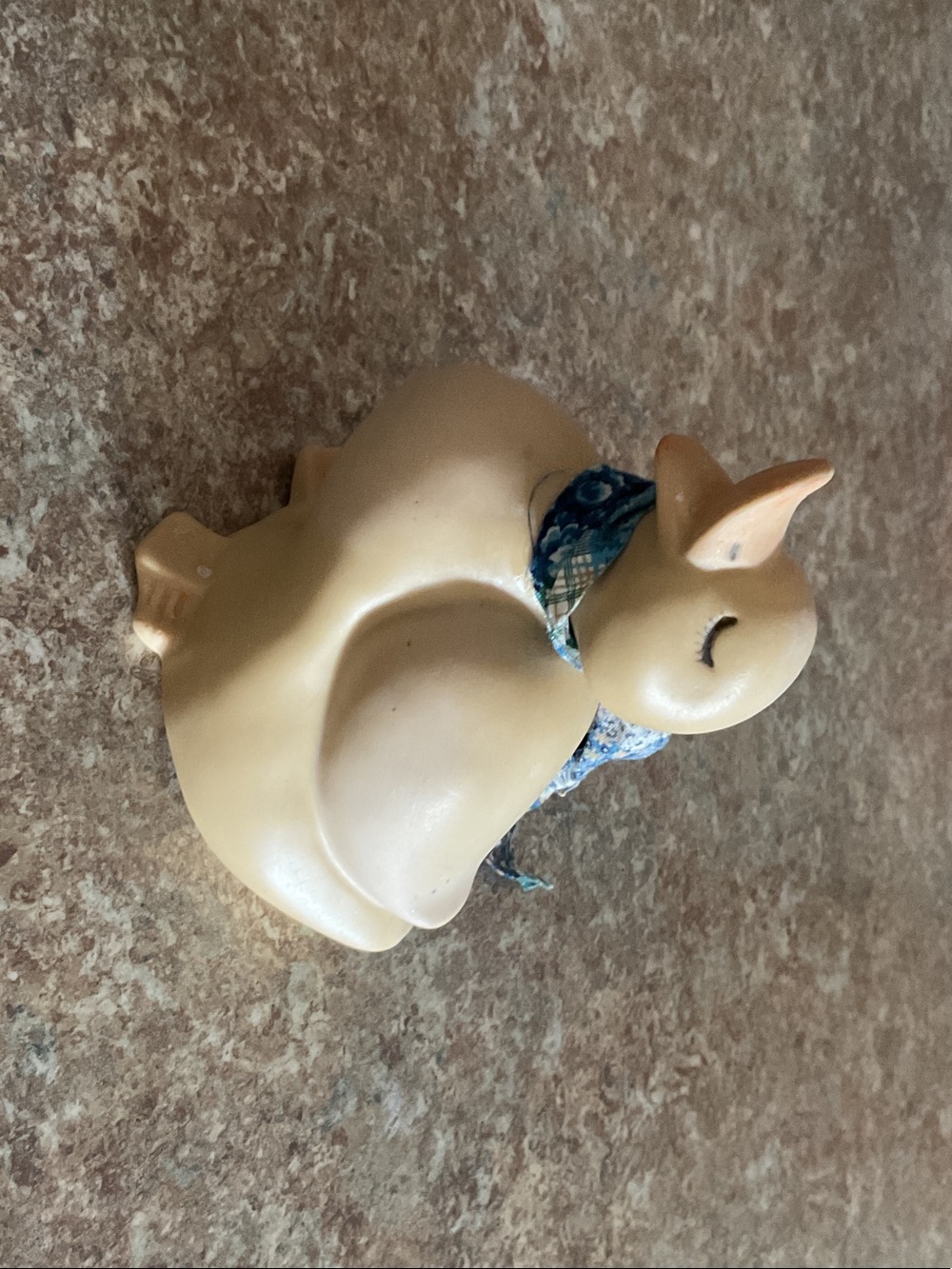 Porch Goose figurine Cream Ceramic Bunny Figurine with Blue Scarf Accent